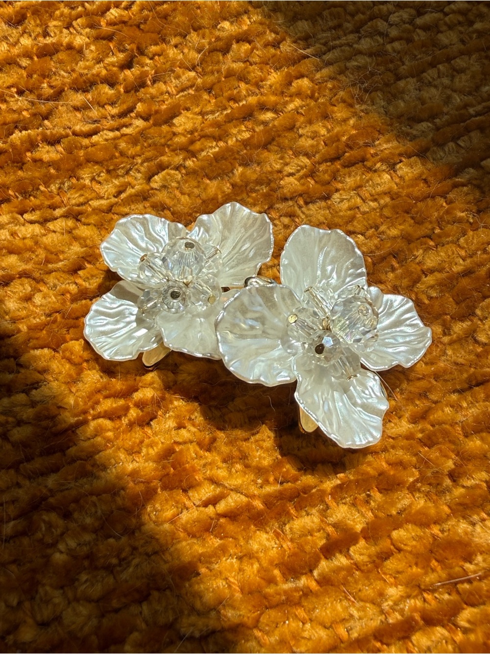 Pearlescent Shell Floral White Petal and Gold Post Earrings